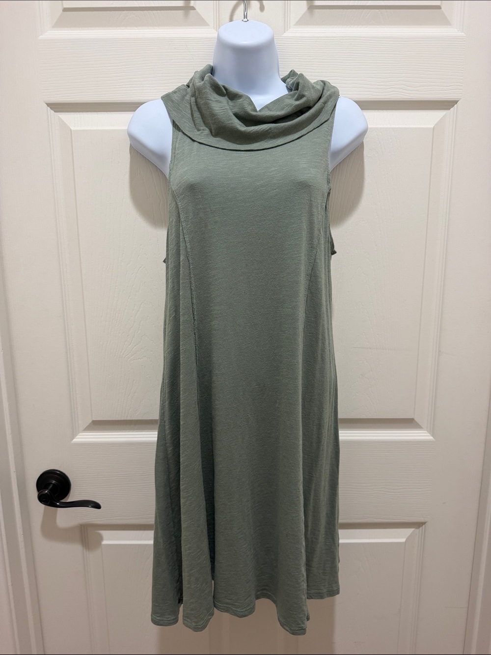 Socialite Sage Green Sleeveless Cowl Neck Lightweight Swing Mini Dress - Medium